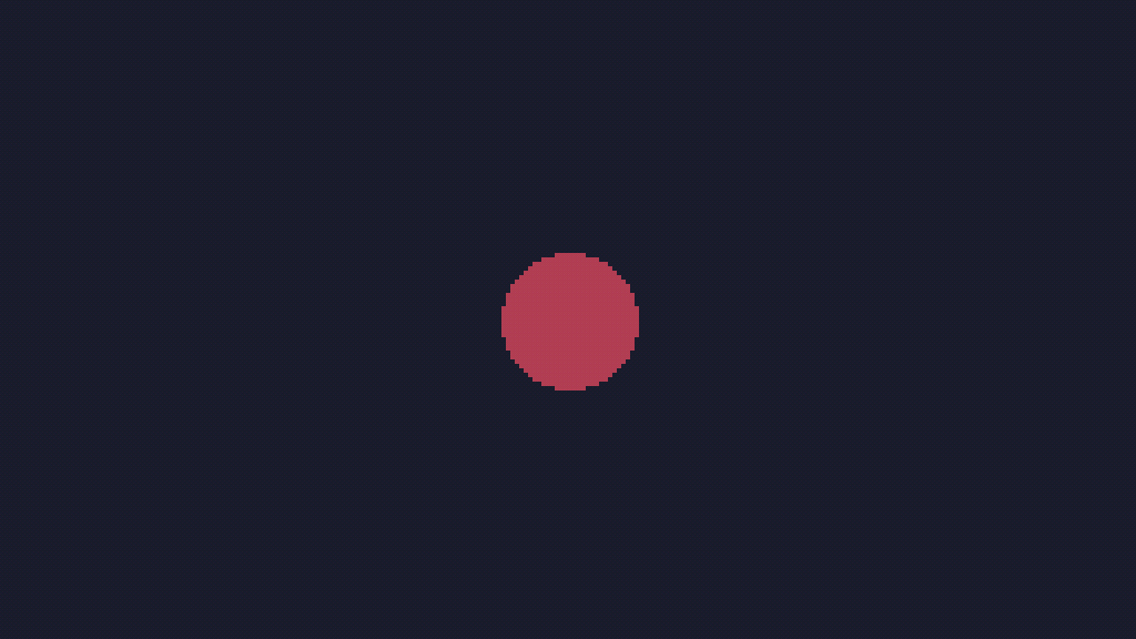 Red pixelly circle on a bluish black background, being controlled and moving up and down